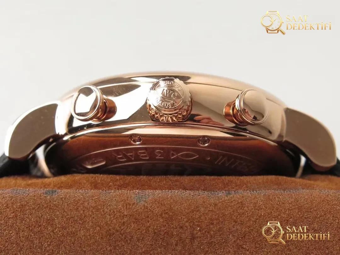ZF Factory IWC Portofino Kronograf, roze altın kasa mavi kadran incelemesi - Klips Kilidi ve Lazer Damgalar
