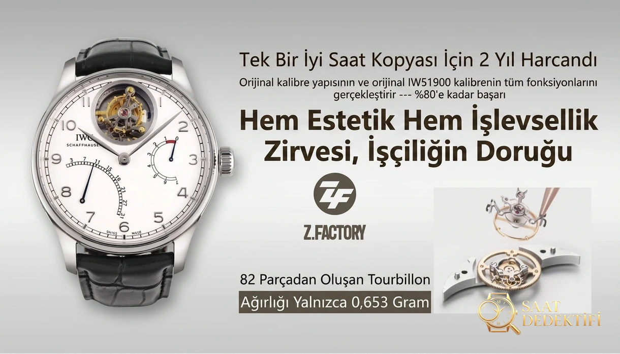 ZF Factory IWC Portugieser 12 Pozisyon Tourbillon Flyback Takvim Gerçek Güç Rezervi Göstergesi 44 mm Replika Saat İncelemesi - Makro Kadran ve İndeks İşçiliği
