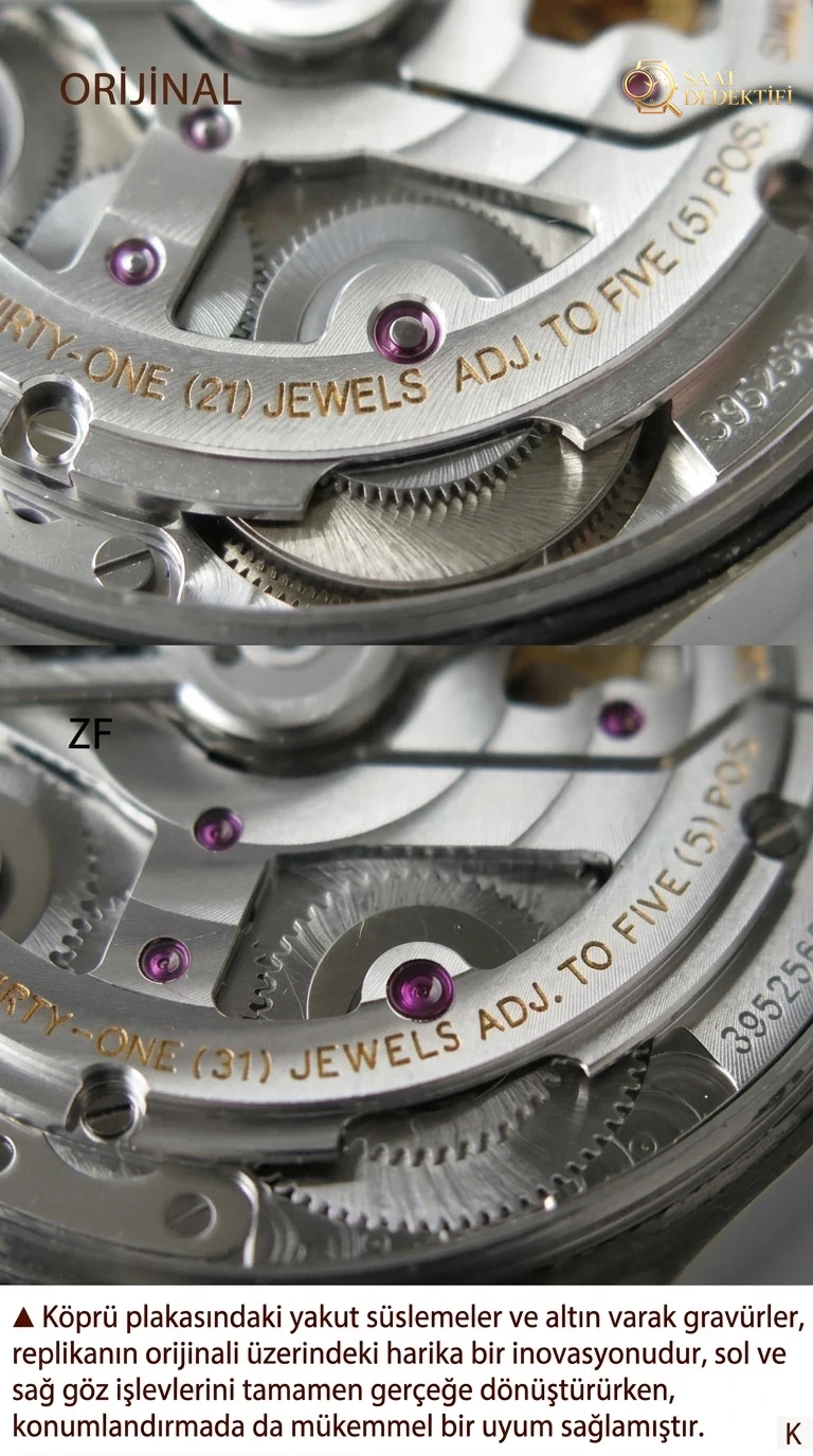ZF Factory IWC Portugieser Serisi Portugieser 7 Gün IW500107 V5 Versiyonu ile Orijinal Karşılaştırması - Mekanizma Çark Dizilimi ve Taş Yatakları