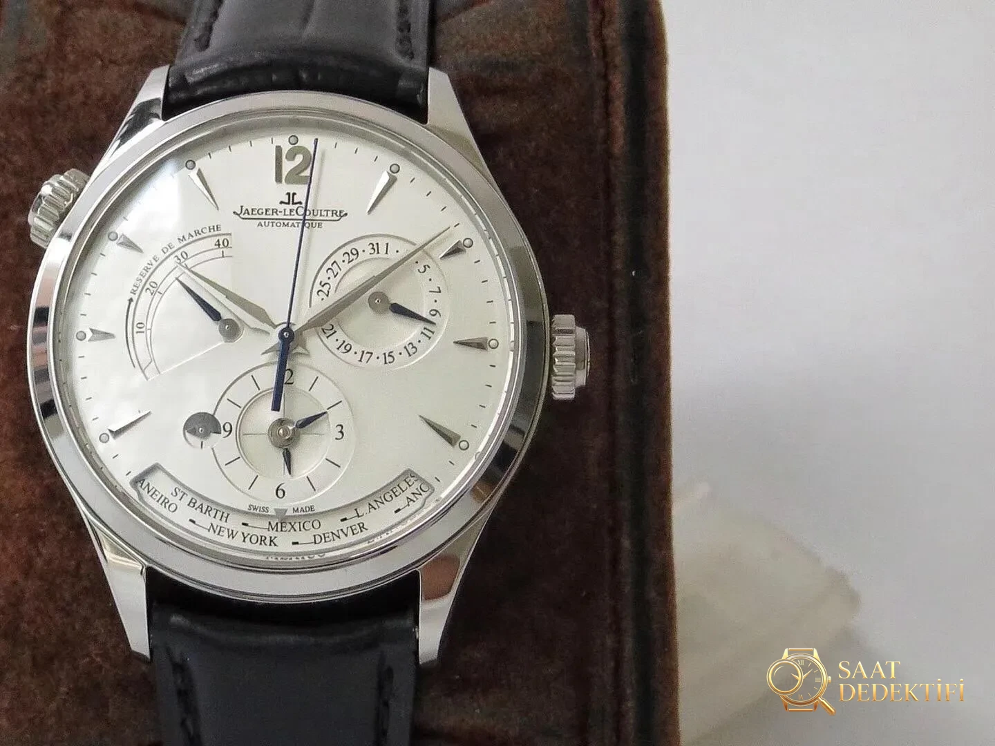 ZF Factory Jaeger-LeCoultre Master Serisi Q1428421 Geographic replika saat incelemesi - Kasa Profili ve Kurma Kolu İncelemesi