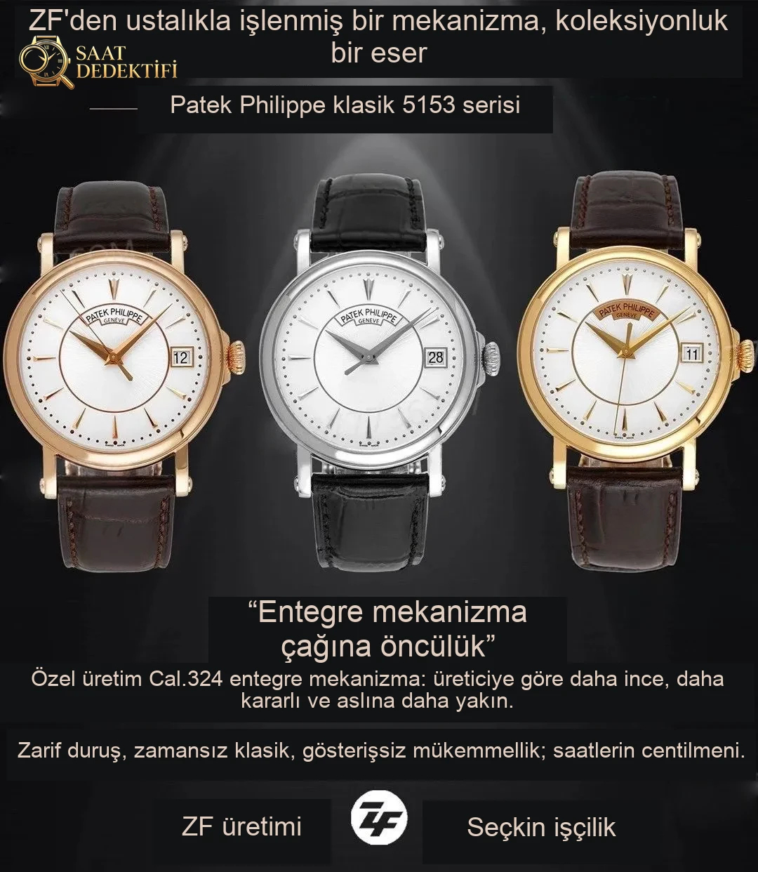 ZF Factory Patek Philippe 5153 Officer Cover Classic Replica Watch - Dial Detail and Bezel Workmanship