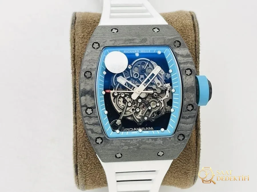 ZF Factory Richard Mille RM055 Mavi Bezel Karbon Fiber Sınırlı Seri Kol Saati İncelemesi - Kadran Detayı ve Bezel İşçiliği