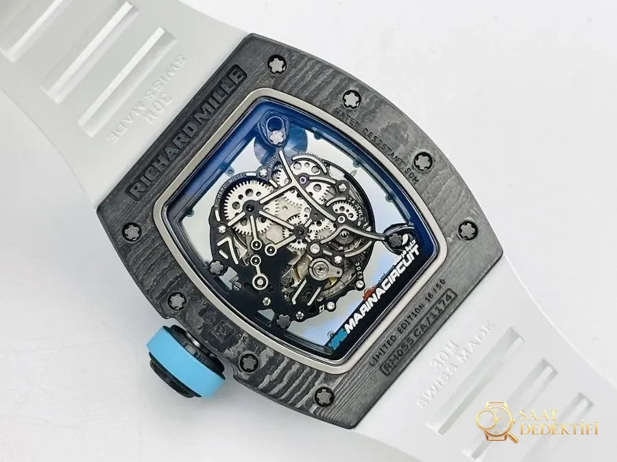 ZF Factory Richard Mille RM055 Mavi Bezel Karbon Fiber Sınırlı Seri Kol Saati İncelemesi - Makro Kadran ve İndeks İşçiliği