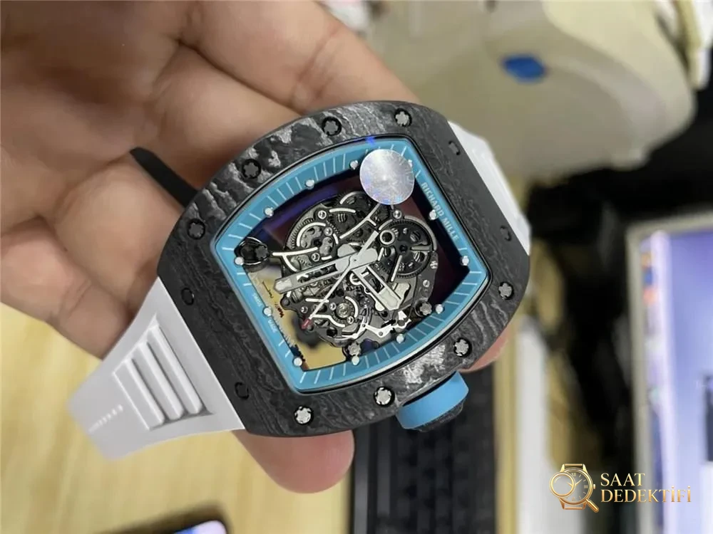 ZF Factory Richard Mille RM055 NTPT Karbon Fiber Tiffany Blue - Abu Dhabi Yas Marina Pisti Sınırlı Üretim Replika Saat - Kadran Detayı ve Bezel İşçiliği