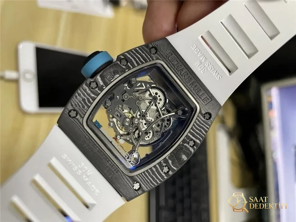 ZF Factory Richard Mille RM055 NTPT Karbon Fiber Tiffany Blue - Abu Dhabi Yas Marina Pisti Sınırlı Üretim Replika Saat - Klips Kilidi ve Lazer Damgalar
