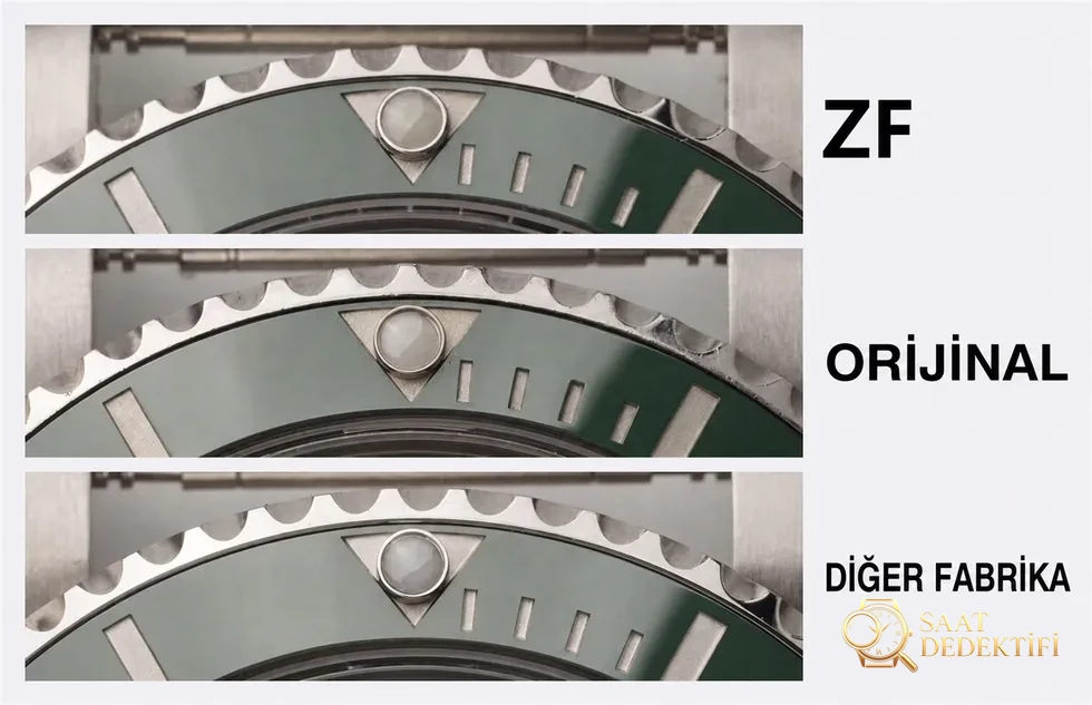 ZF Factory Rolex Yeşil Su Hayaletinin orijinal ve piyasadaki versiyonlarla karşılaştırması - Fosfor ve Super-LumiNova Gece Görünümü