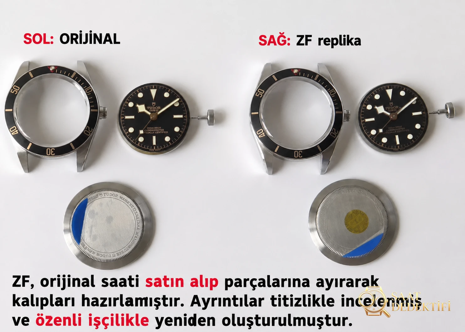 ZF Factory Tudor Black Bay 1958 Küçük Siyah Kalkan M79030 Vintage Saat 39 MM Orijinal Karşılaştırmalı İnceleme - Arka Kapak ve Mekanizma Detayı