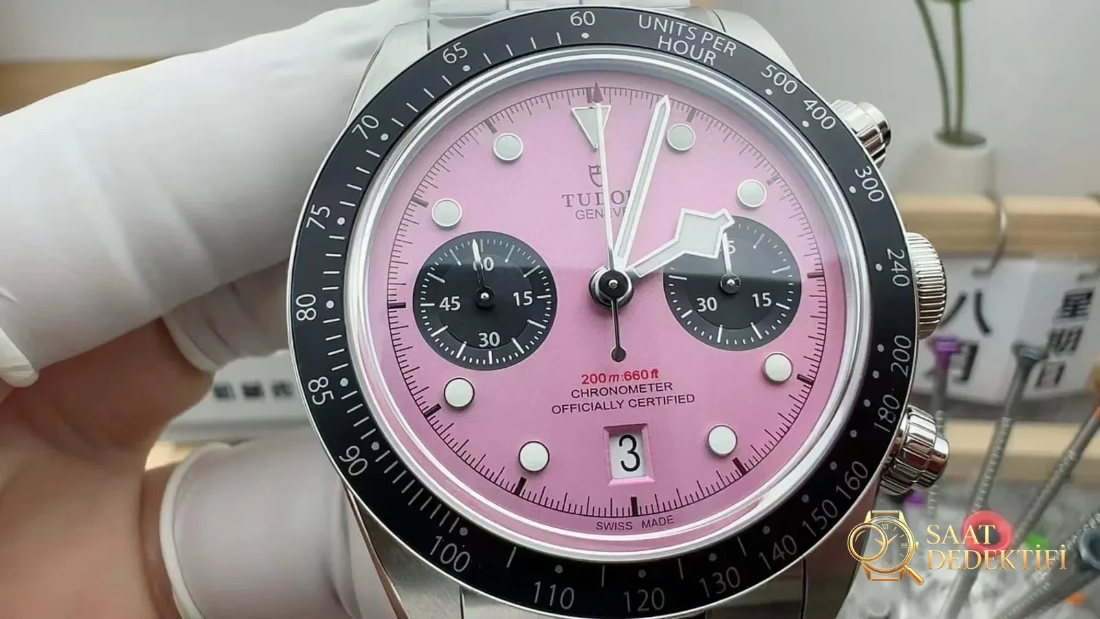 ZF Factory Tudor Black Bay Chrono, Jay Chou ile aynı pembe kadranlı model: işçiliği nasıl? - Kadran Detayı ve Bezel İşçiliği