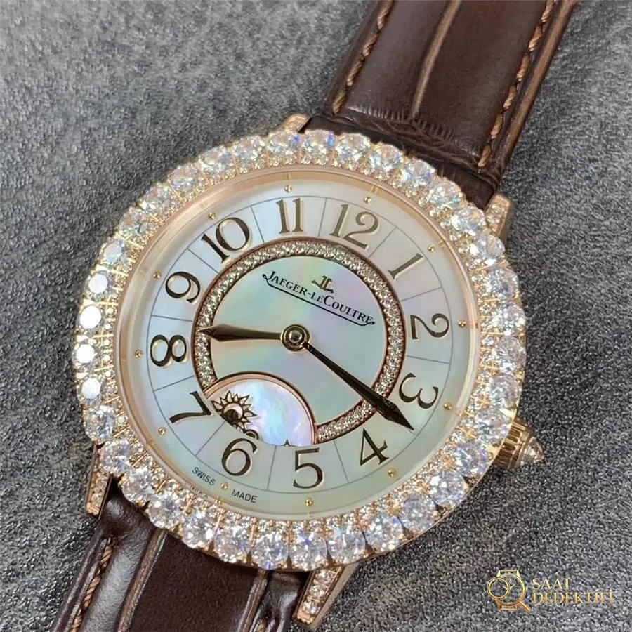 ZF Jaeger-LeCoultre Rendez-Vous Q3523570 Bezeli Elmas Taşlı Saat, Altın Kasa Kahverengi Kayış - Kasa Profili ve Kurma Kolu İncelemesi