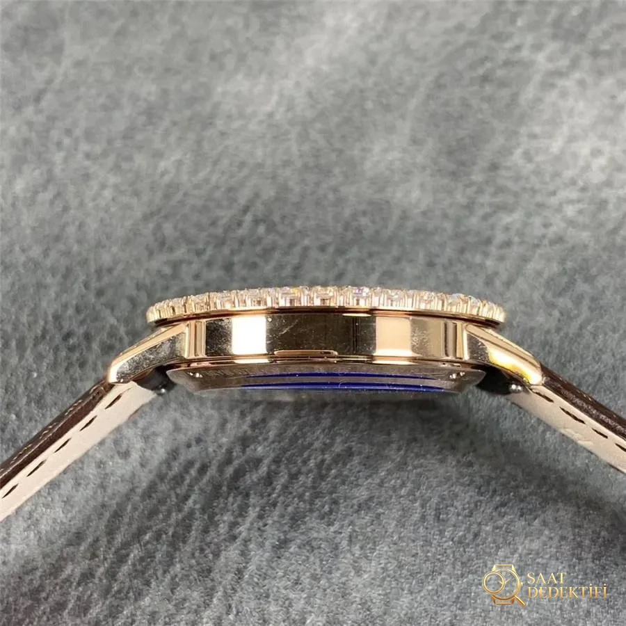 ZF Jaeger-LeCoultre Rendez-Vous Q3523570 Bezeli Elmas Taşlı Saat, Altın Kasa Kahverengi Kayış - Bilezik, Toka ve Klips Mekanizması