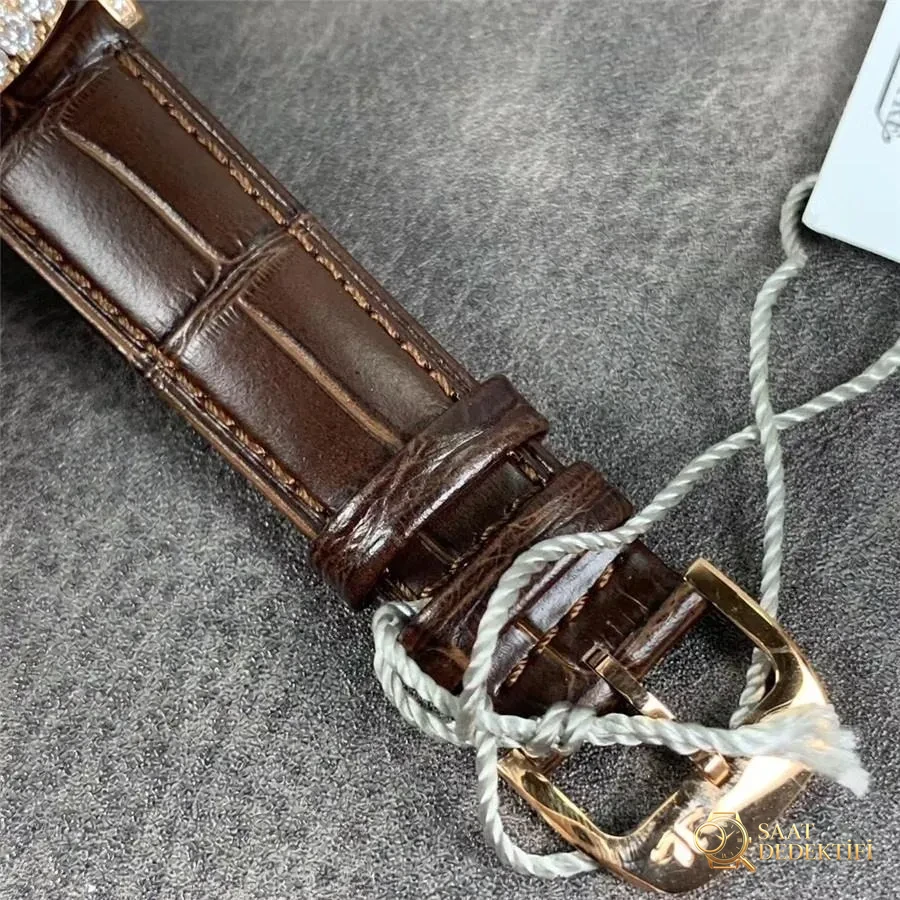 ZF Jaeger-LeCoultre Rendez-Vous Q3523570 Bezeli Elmas Taşlı Saat, Altın Kasa Kahverengi Kayış - Klips Kilidi ve Lazer Damgalar