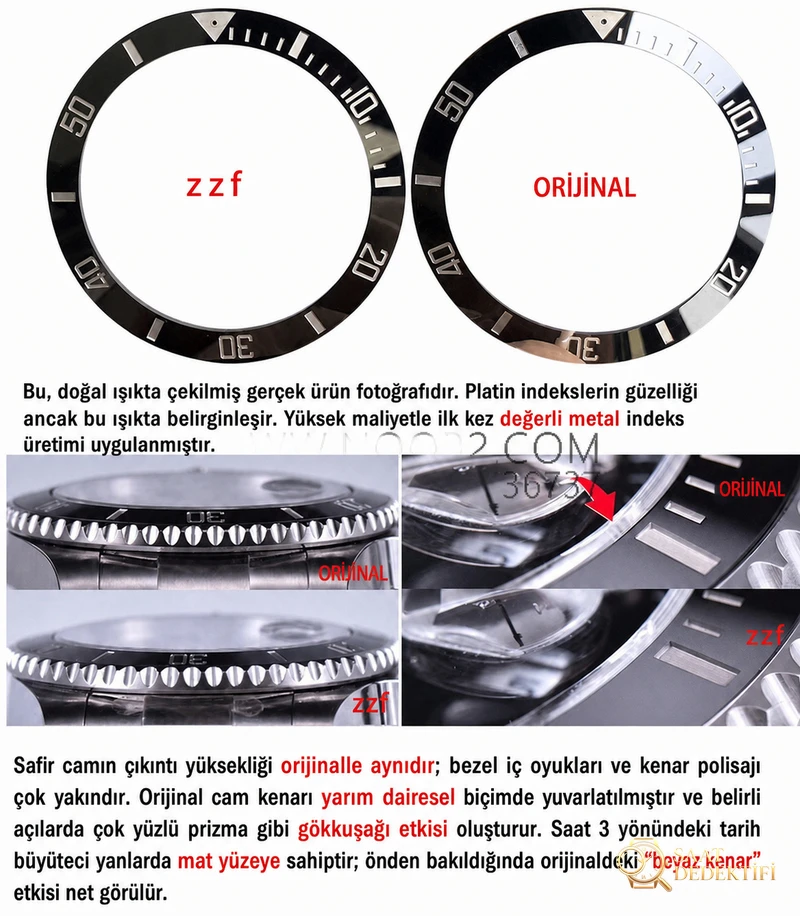 ZZ Factory Black Bay Rolex Submariner 116610 replika saatin orijinalle karşılaştırmalı incelemesi - Arka Kapak ve Mekanizma Detayı
