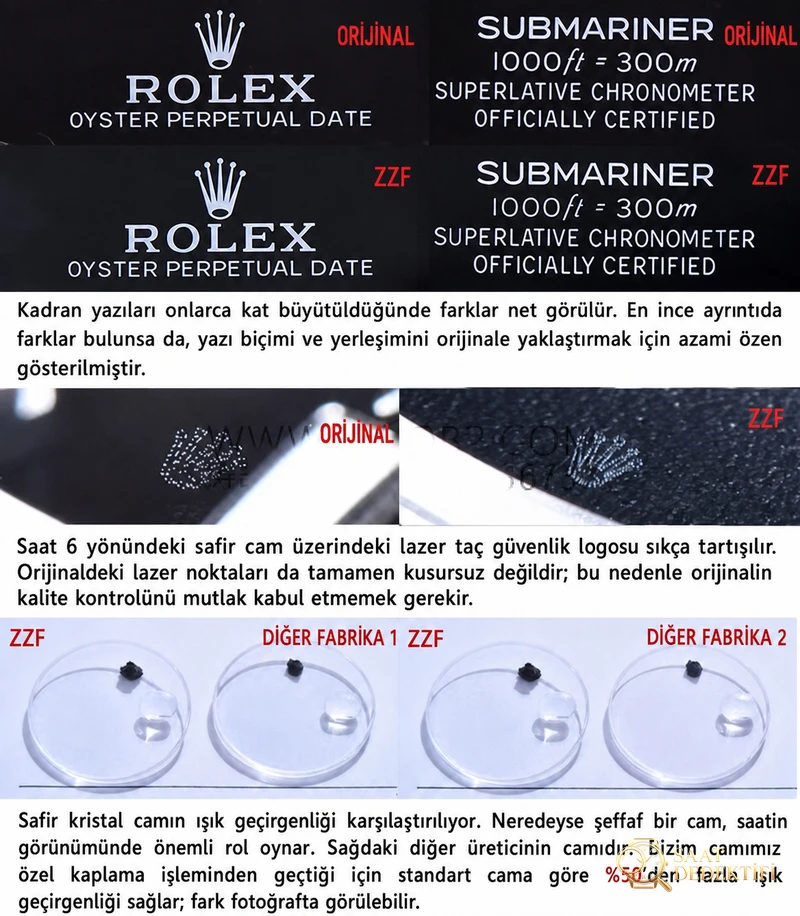 ZZ Factory Black Bay Rolex Submariner 116610 replika saatin orijinalle karşılaştırmalı incelemesi - Klips Kilidi ve Lazer Damgalar