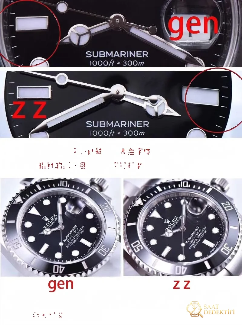 ZZ Factory Black Bay Rolex Submariner 116610 replika saatin orijinalle karşılaştırmalı incelemesi - Fosfor ve Super-LumiNova Gece Görünümü