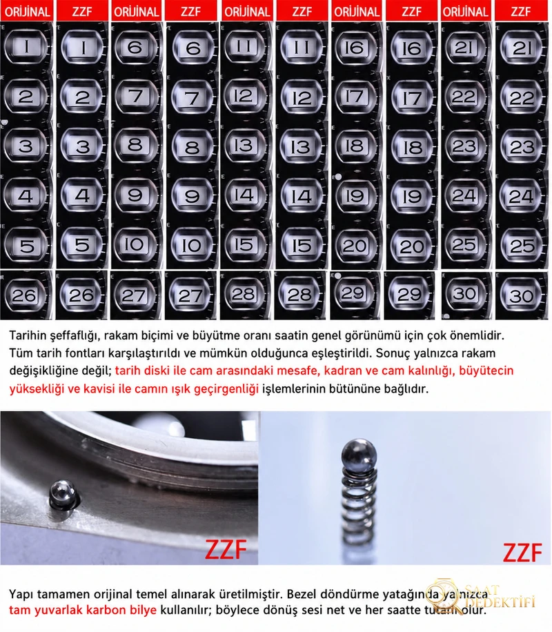 ZZ Factory Black Bay Rolex Submariner 116610 replika saatin orijinalle karşılaştırmalı incelemesi - Mekanizma Zemberek ve Balans Detayı
