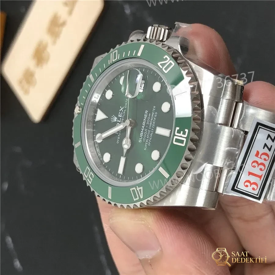 ZZ Rolex Yeşil Submariner V2S 904 Çelik 3135 Mekanizma - Arka Kapak ve Mekanizma Detayı