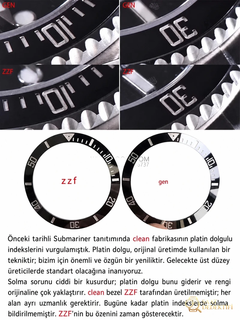 ZZF Factory Rolex Tarihsiz Siyah Submariner 3130 Mekanizmalı 114060-97200 Replika ile Orijinal Karşılaştırmalı İnceleme - Makro Kadran ve İndeks İşçiliği